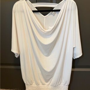 Cato White Draped Cowl Neck Top with Smocked Hem